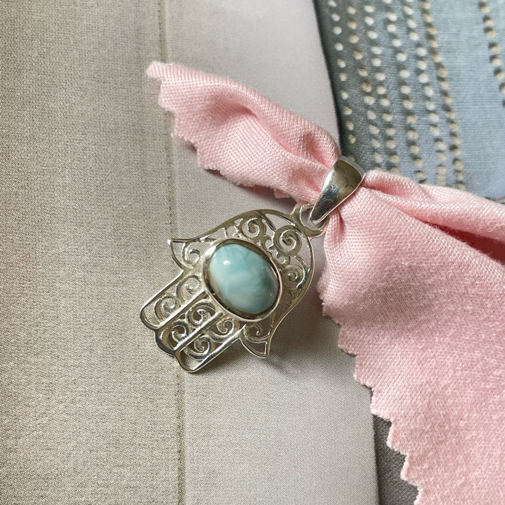 925 Sterling Silver, Larimar Hamsa 🪬 pendant!! “BOHO”